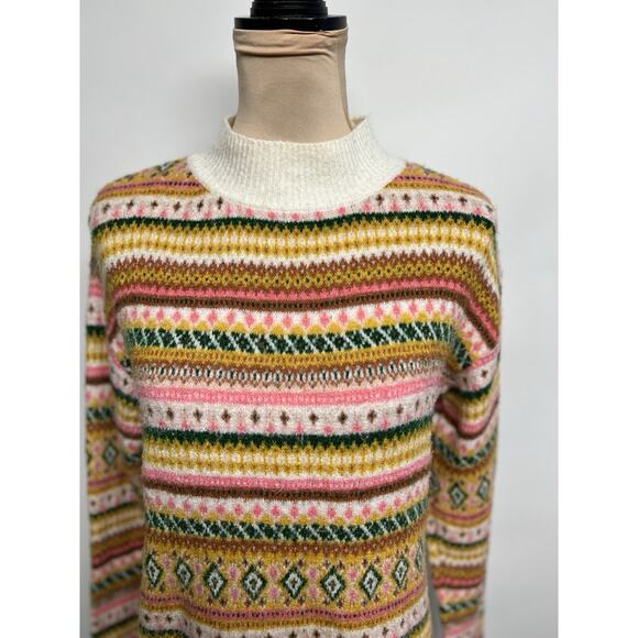 Talbots fair isle sweater Mock Neck Medium P Retro Ski Soft Fuzzy Cozy Preppy - Picture 3 of 12